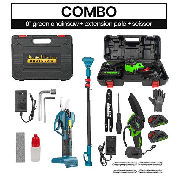 Aussies Premium 6 Inch Green Cordless Electric Chainsaw